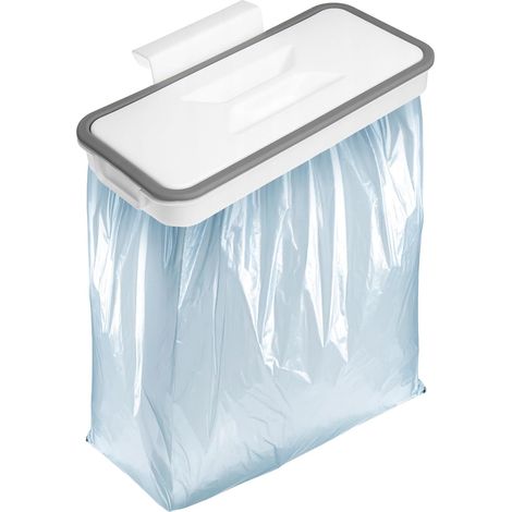 Support de sac poubelle suspendu pour portes d'armoire - Cadre de sac poubelle de cuisine avec couvercle - Support de sac poubelle en plastique (1/5)