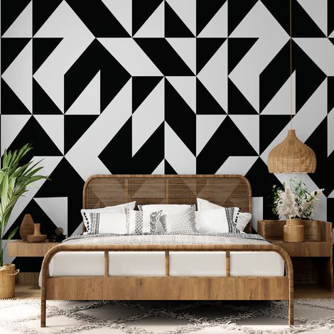 Papier Peint Géométrique - Abstraction en Noir et Blanc - 150 x 250 cm (1/2)