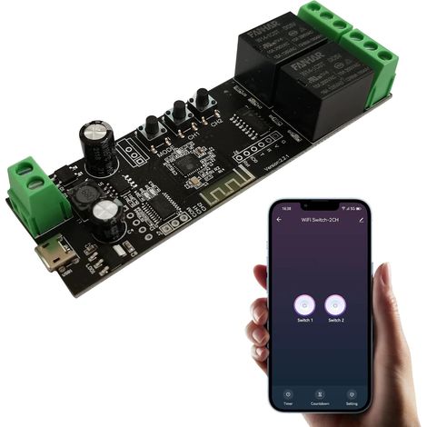 Module de commutation de relais instantané WiFi 2 canaux DC 7-32V DIY Module de commutation Relais de commutation de télécommande (1/5)