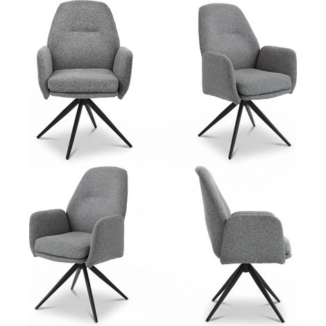 Bon Furni Chaises 360° Pivotantes Tissu Effet Lin Gris clair, Lot de 4 (1/5)