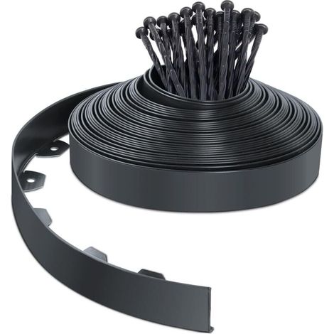 Bordura da giardino in plastica lunga 20 metri con 60 picchetti di ancoraggio, bordatura flessibile per prato, bordura per prato con picchetti (1/4)