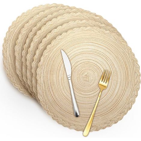 Platzsets 6 Stück 38 cm Runde gewebte Baumwollplatzsets Geeignet für Feiertage und Hochzeiten Tischdecken aus Baumwollgarn Isolierte Platzsets (1/5)