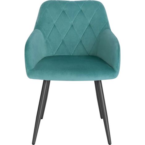 Silla de comedor con reposabrazos de terciopelo y metal, azul petróleo MODENUIT (1/5)