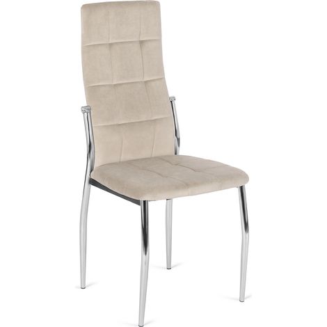 Chaise de salle à manger moderne Molly en velours beige, recouverte d'un tissu capitonné (1/5)