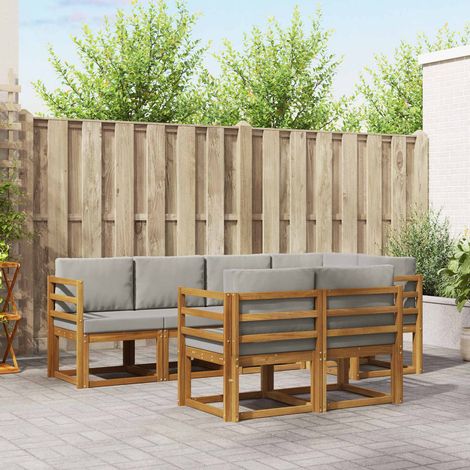 Outdoor-Sofagarnitur mit Kissen 7 pcs Natürlich und Hellgrau