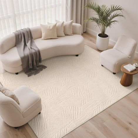 Tapis Salon Beige 160x230cm Géométrique Moderne 3D Crème antidérapant lavable en machine, doux et confortable pour chambre, séjour et salle à manger (1/5)