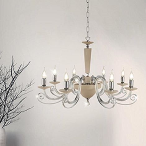 Lampada a sospensione CHERUBINI D90 cm in vetro e cristallo ottico 8 luci TORTORA (1/2)