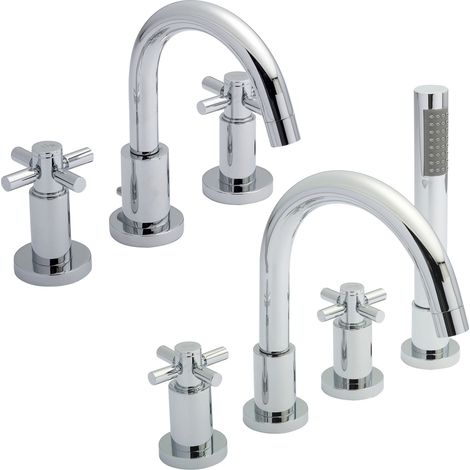 Hudson Reed Tec Crosshead 3-Hole Basin Mixer Tap and 4-Hole Bath Mixer Tap - Chrome (1/4)