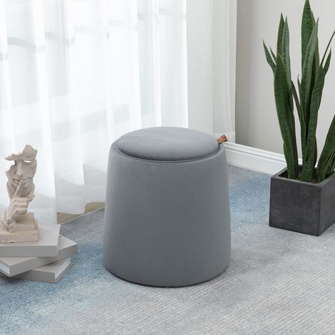 2-in-1 Hocker in Samtoptik inklusive Stauraum und abnehmbaren Deckel Ø44 cm x 47,5 cm Grau