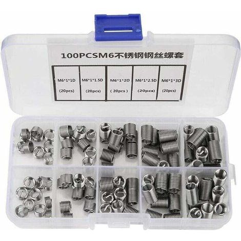 M6 Threaded Insert, 100pcs M6 Threaded Inserts Stainless Steel Spiral Wire Helical Thread Inserts, (1/4)