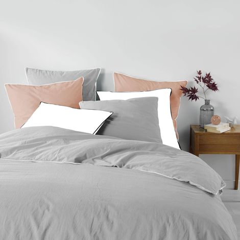 Douceur-dinterieur Linette Bettwäsche grau einfarbig mit weißem Saum