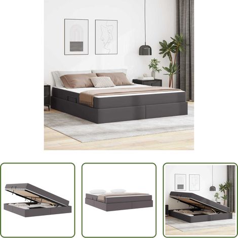 vidaXL Metallrahmen -  Aufbewahrungsbett mit Matratze mit Matratze 2 pcs Grau Leder (1/5)
