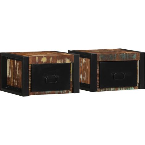 Mesillas de noche multicolor 2 uds-Mesita de noche-Mesapara Dormitorio 40x35x25 cm madera reciclada