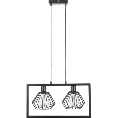 Suspension noire indus verre double 2xE27 Saga Sigma
