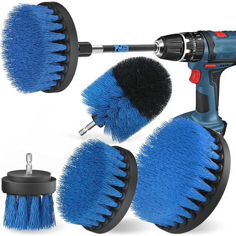 Brosse de Nettoyage, 5 Pièces Brosse Perceuse Nettoyage, Brosse Visseuse, Brosse de Forage Puissante pour Carreaux, Cuisine, Sols, Voiture, Baignoire, Bleu (1/5)