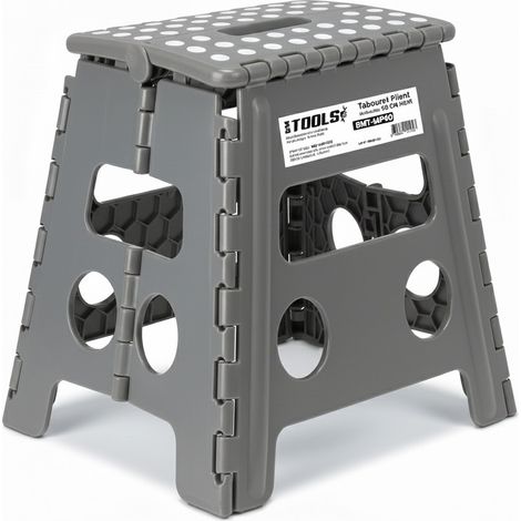 Tabouret Pliant Gris 40cm, Marchepied Pied Pliable BM TOOLS BMT-MP40-GRIS - 150kg Capacité, Léger et Compact pour Adulte/Enfant
