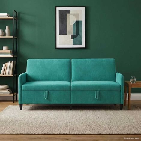 Canapé 3 places avec rangement sous siège turquoise 192 x 78 x 87 cm en polyester - PANGIVO (1/5)