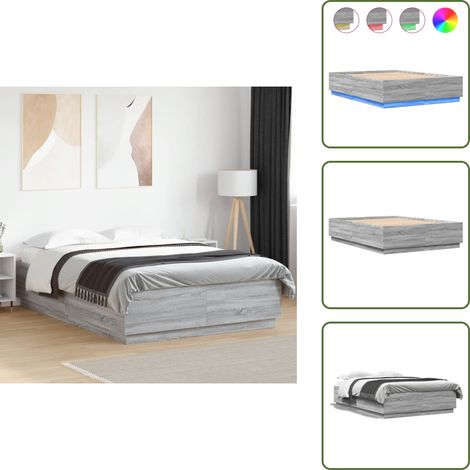 Cadre de lit avec LED sans matelas sonoma gris 150x200 cm - Cadre De Lit - Lit Avec Led - Lumieres Led - Sommier - Lit Moderne
