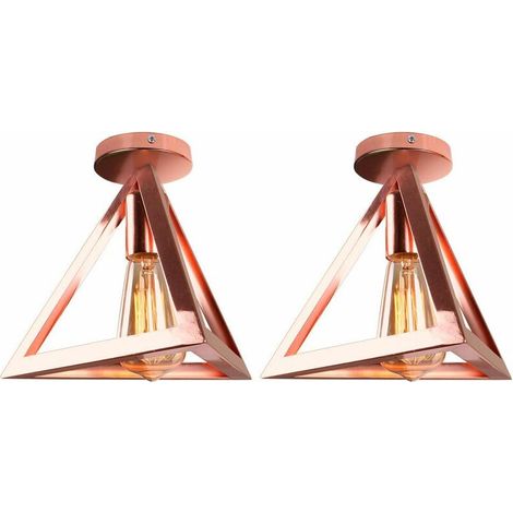 Plafonnier Industriel - Cage Triangulaire Métal Noir - Pour Chambre À Coucher Salle À Manger Café Bar Restaurant - Lot De 2