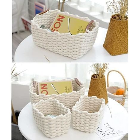 Panier de Rangement - Naturel - Corde de Coton - Blanc - Rectangulaire - Écologique (1/4)