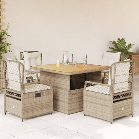 Set comedor de jardín 5 pzas con cojines ratán sintético beige vidaXL (1/5)