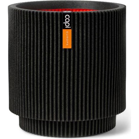 Vase cylindre - CAPI EUROPE - Groove NL - 44 x 46 cm - Noir (1/2)