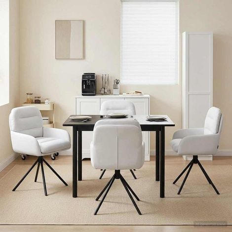 Lot de 4 chaises de salle à manger pivotantes à 360° en simili cuir blanc avec accoudoirs - PANGIVO (1/5)