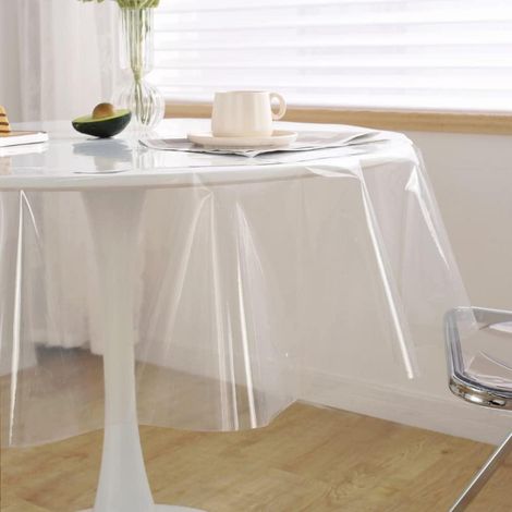 Nappe de table ronde transparente 140 cm imperméable et lavable en vinyle