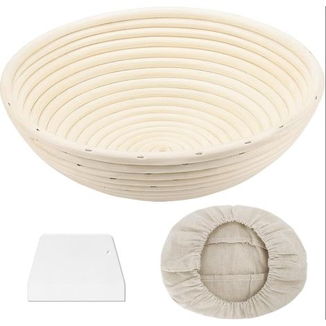 Banneton Rond 23cm, Panier Fermentation Pain Grattoir et Toile, Rotin Naturel Pâte (1/5)
