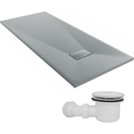 NRG 1600 x 700mm SMC Anthracite Rectangle Slate Effect Bathroom Shower Tray & Fluidmaster Fast Flow Waste Trap