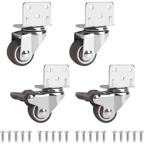 4er-Set schwenkbare Möbelrollen, 2 mit Bremsen, 25 mm, kleine Möbelrollen – 360°-Drehung, 44 kg Tragkraft, kleine schwenkbare Möbelrollen, Rollenhalterung (1/4)