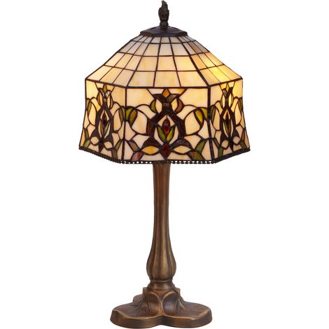 Lampe de table en forme de trèfle avec abat-jour Tiffany diamètre 20cm Série Hexa