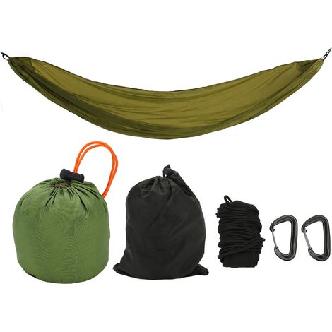 Hamac de Camping Portable avec Sac de Rangement et Mousqueton pour Randonnée - Vert Armée (1/5)