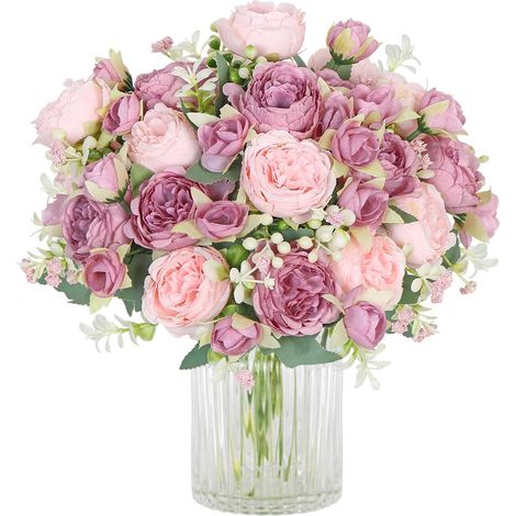 Lot de 2 Bouquets de Pivoines Artificielles en Soie pour Fête de Mariage, Centre de Table Décoration D'intérieur (Rose mélangé)