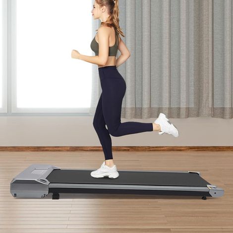 0.75hp maison portable tapis de course à plat, 1 - 6 km / h tapis roulant de marche, maison, salle de gym, bureau avec affichage LED et télécommande (argent) (1/5)