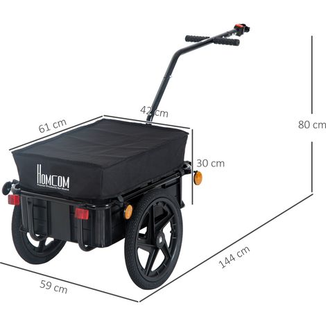 Remorque cargo, remorque à vélo, panier amovible, attelage universel, jusqu'à 40 kg, acier, noir, 144 x 59 x 80 cm (1/5)