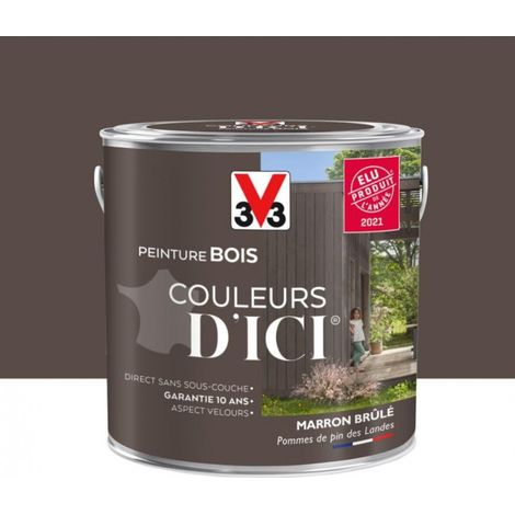 V33 – Peinture bois extérieur velours 2 L – Marron brûlé – Pour tous types de bois – Résultat durable et esthétique