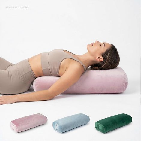 Coussin traversin yoga triangulaire rose鈥慶lair housse velours zipp茅e, soutien pr茅natal et 茅tirements profonds (1/5)