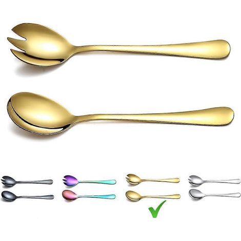 Service à salade en acier inoxydable avec placage en titane coloré, couverts à salade, fourchette à salade, 2 pièces (doré) (1/4)