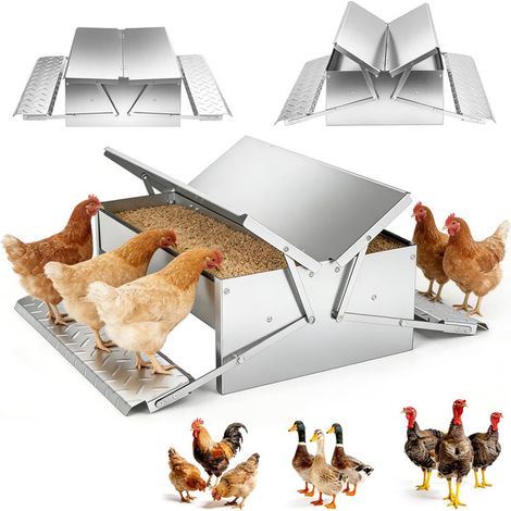 Mangeoire automatique pour poules en acier inoxydable, capacité 12kg avec pédale anti-nuisibles