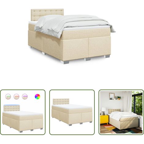 vidaXL LED-Leuchten - Boxspringbett mit Matratze Creme 120x200 cm Stoff (1/5)