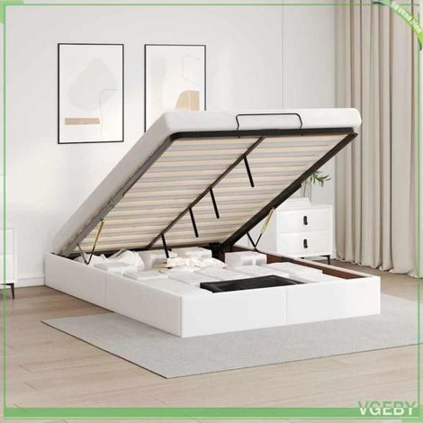 Cadre de lit ottoman - 3310800 - Similicuir blanc - 140x190 cm - Rangement hydraulique (1/5)