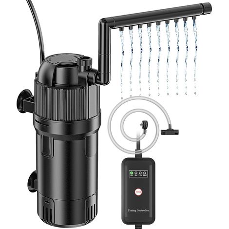 5-in-1 UV Filtre intérieur Aquarium 3 Watt, Pompe Aquarium, Multifonction, Filtre Réglable 400L/h pour Aquariums 20-100L (1/5)