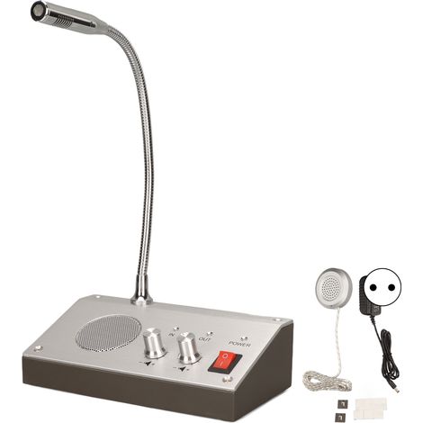 Sistema de altavoces para ventanilla con control automático bidireccional, color plata, sonido nítido, sistema de intercomunicación bancaria, enchufe estándar europeo de 100-240 V. (1/5)