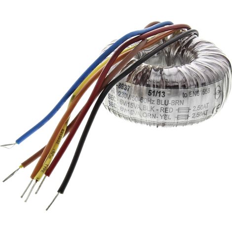 Transformateur torique RS PRO 2 sorties, 230V c.a. 2 x 6V c.a., 30VA