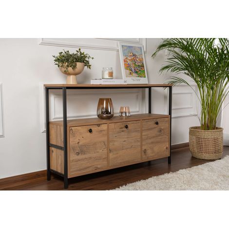 Console d'entrée buffet avec étagères en métal noir – Structure en panneaux de particules mélaminés – Dimensions 120 x 30 x 77 cm (1/5)