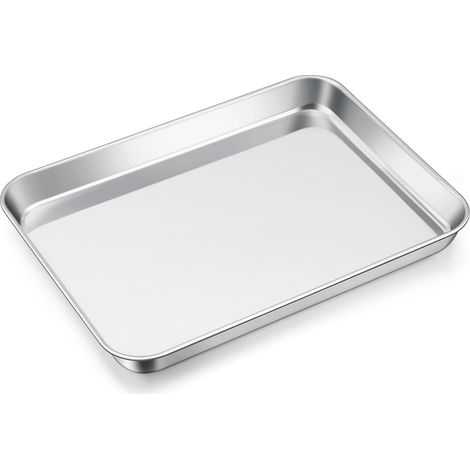 Petite plaque de cuisson, plaque de four rectangulaire en acier inoxydable, moule de cuisson, plaque à gâteau pour la cuisson, la cuisson, le service, 26,4 x 20,4 x 2,5 cm, durable et passe au (1/5)
