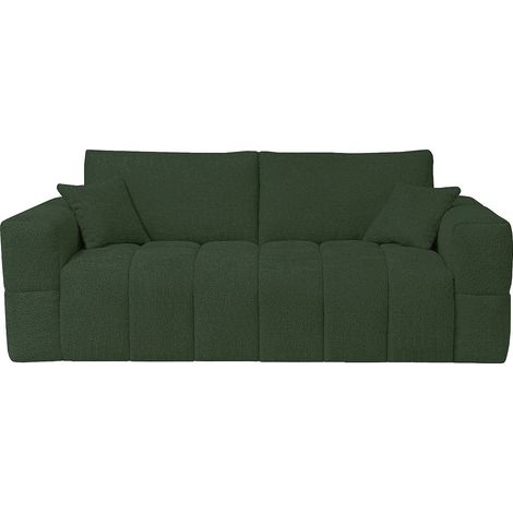 Canapé 4 places convertible express en tissu bouclette vert - Couchage 160 cm - Matelas 20 cm ISSORO (1/4)