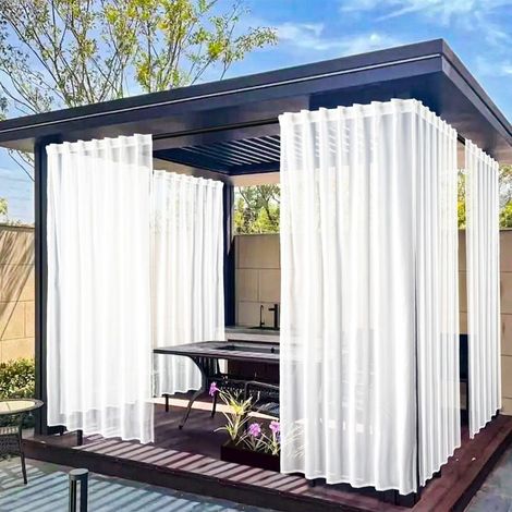 1 pezzo di tessuto per tenda per gazebo, terrazzo o balcone, tenda in tulle traslucido, facile da lavare, adatta per il terrazzo, 130 x 264 cm, bianca (1/5)