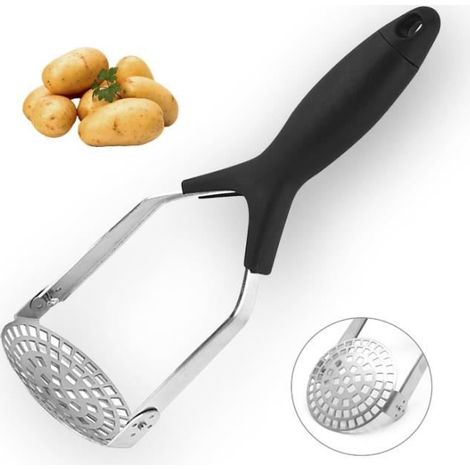 Manuel Presse-Purée Acier Inoxydable Ecrase Pomme de Terre Presse Purée avec Manche Antidérapant Presse-Légumes Acier Inoxydable (1/4)